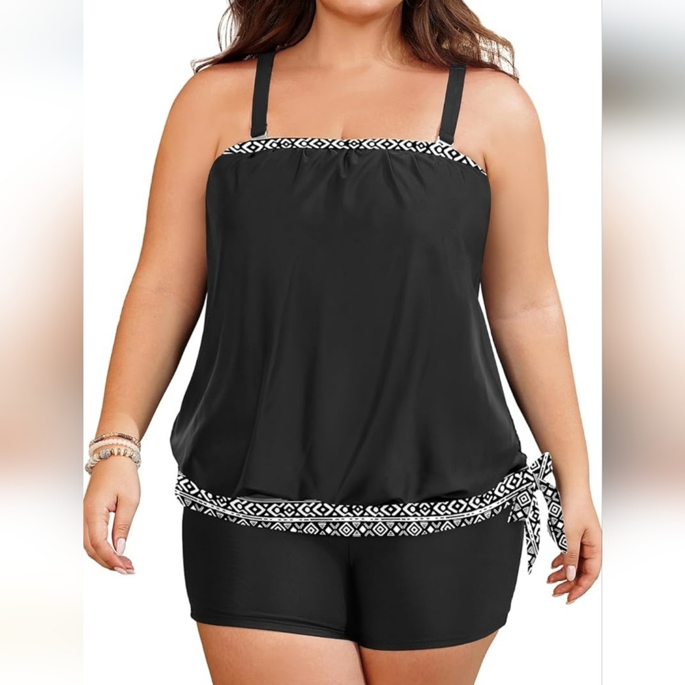 TEMPT ME PLUS SIZE 2 Piece Tankini Swimsuit Side Tie